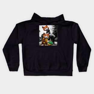 watercolor cat dinosaur with elephant and skeleton Kids Hoodie